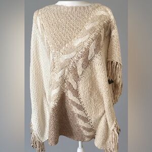 NWT Poncho Knitted Boho Western Crème Beige Fringed INC  Women's OS